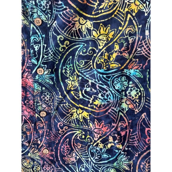 R-options Mens Blue and Green Batik Pattern Button Down Shirt Size XL - Picture 2 of 9